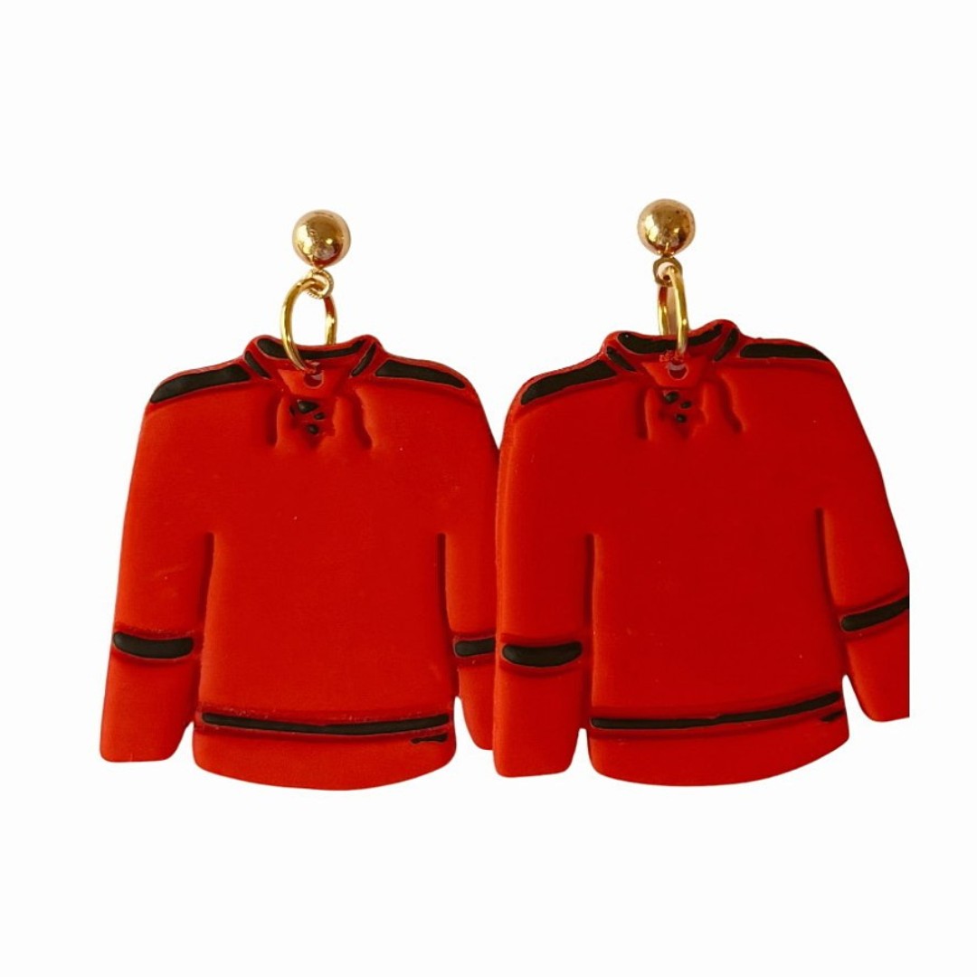 Sweet Tree Hockey Jersey, handcrafted polymer clay earrings