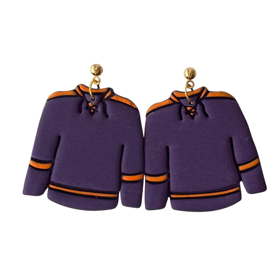 Sweet Tree Hockey Jersey, handcrafted polymer clay earrings