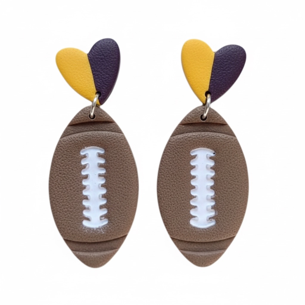 Sweet Tree Heart Football, handcrafted polymer clay earrings