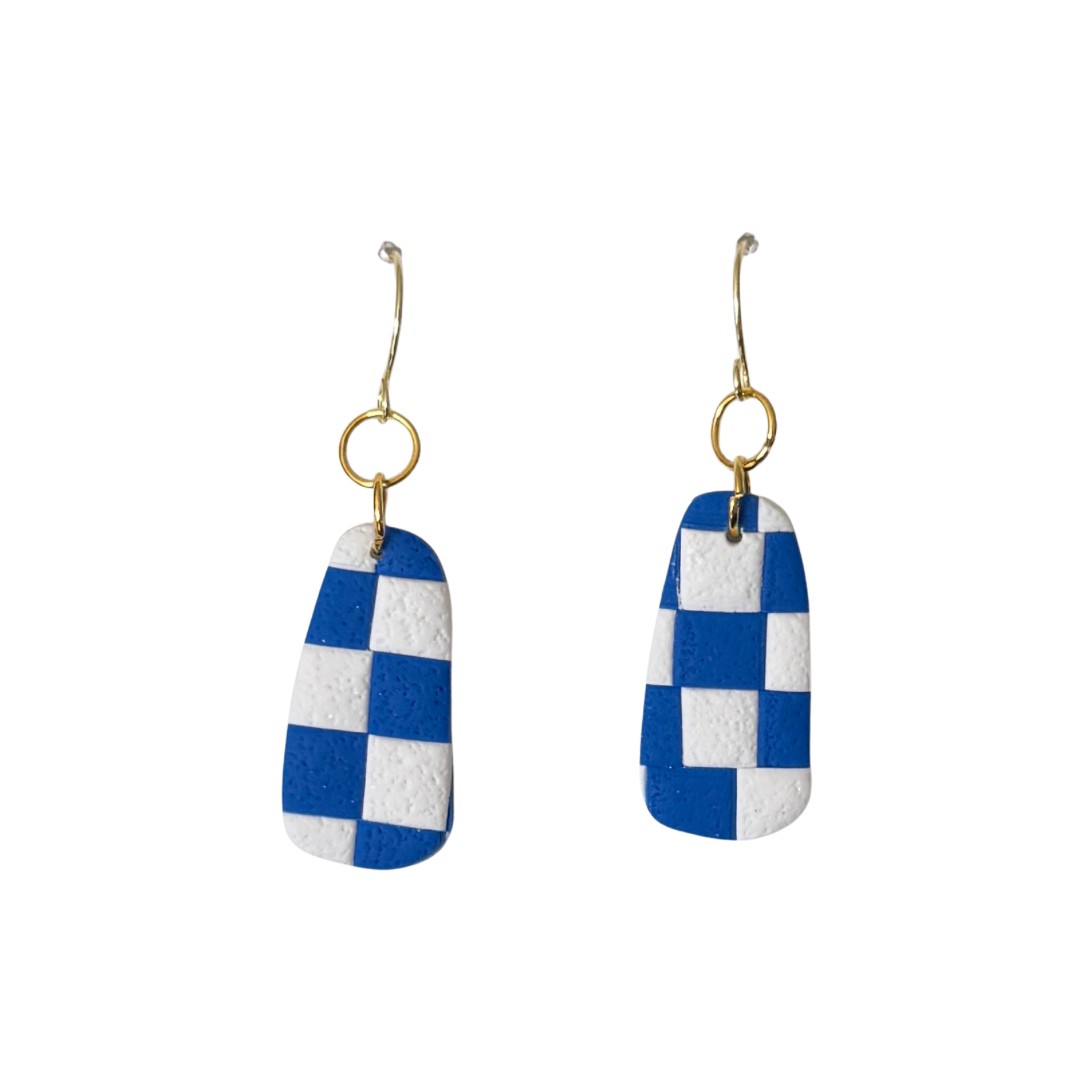 Sweet Tree Checkered Drop, handcrafted polymer clay earrings