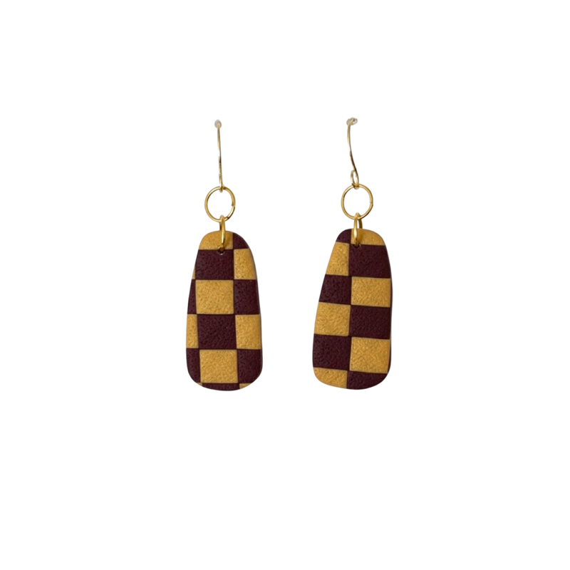 Sweet Tree Checkered Drop, handcrafted polymer clay earrings