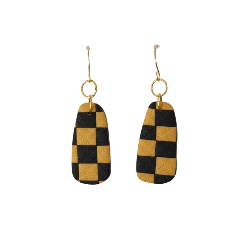 Sweet Tree Checkered Drop, handcrafted polymer clay earrings