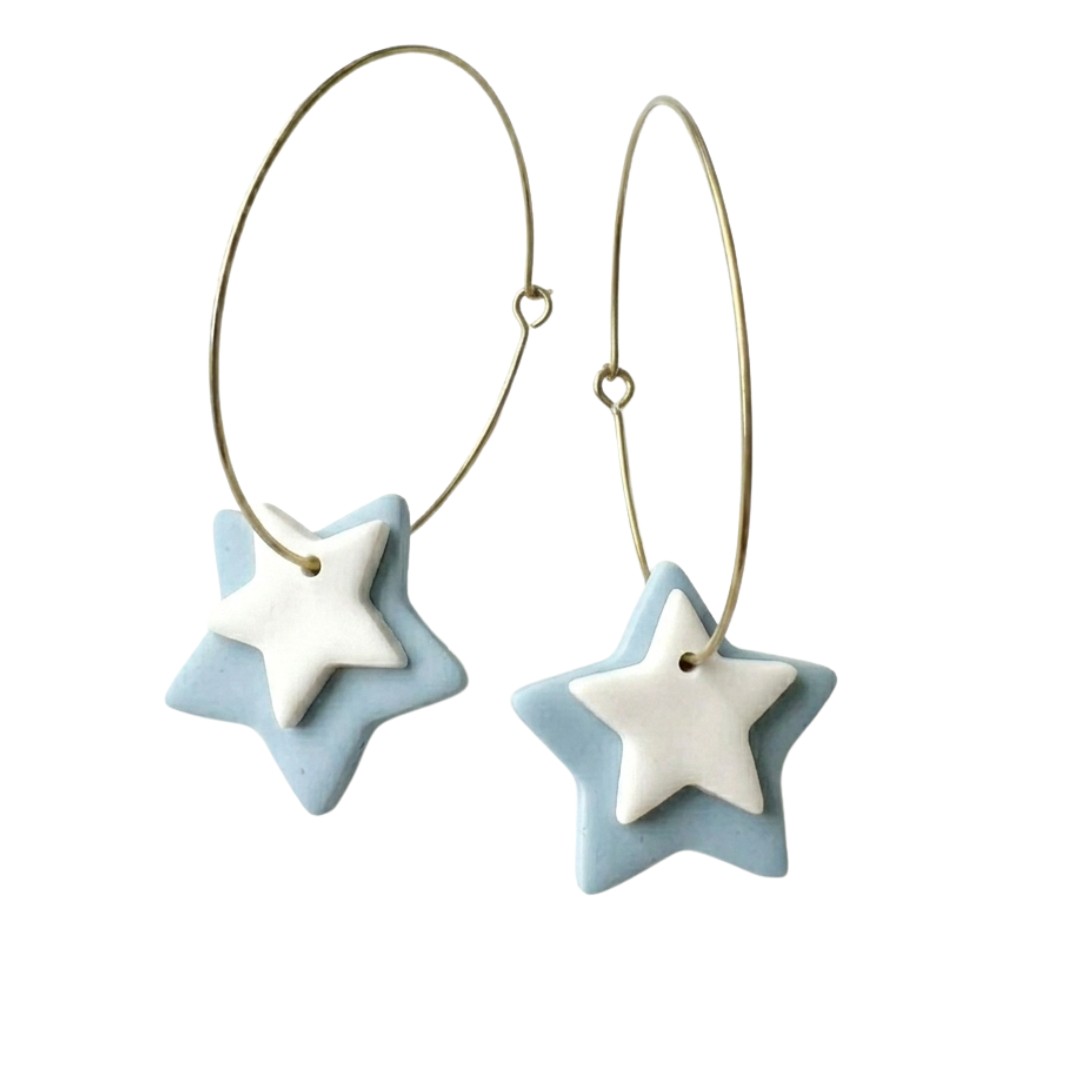 Sweet Tree Star Hoops, handcrafted polymer clay earrings