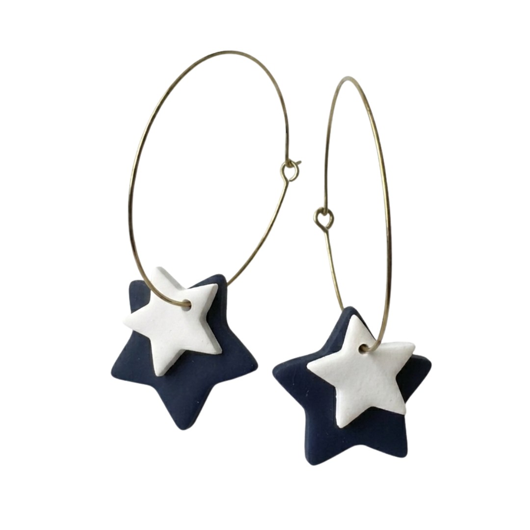 Sweet Tree Star Hoops, handcrafted polymer clay earrings