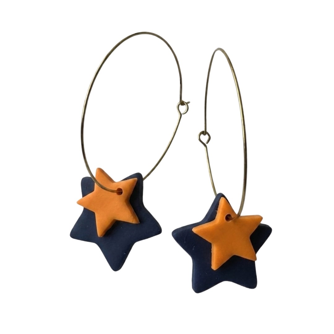 Sweet Tree Star Hoops, handcrafted polymer clay earrings