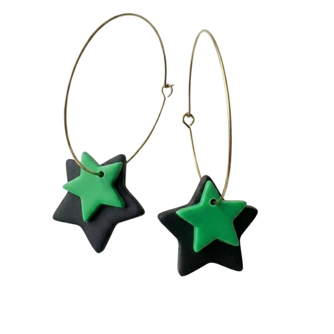 Sweet Tree Star Hoops, handcrafted polymer clay earrings