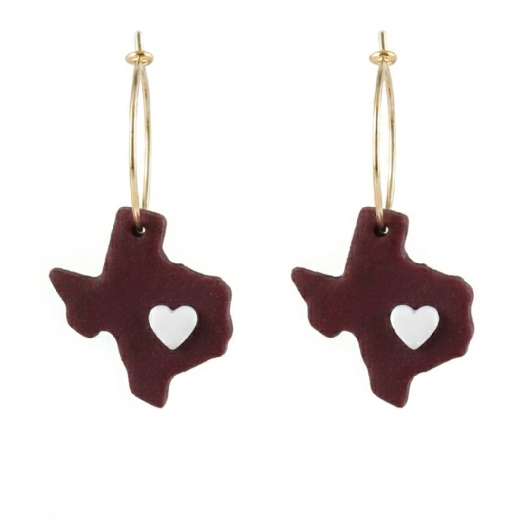 Sweet Tree Texas Heart, handcrafted polymer clay earrings
