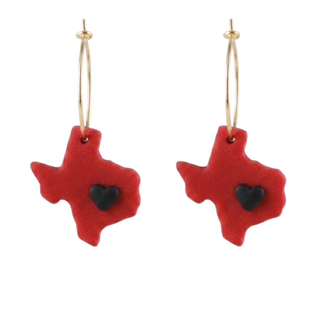 Sweet Tree Texas Heart, handcrafted polymer clay earrings