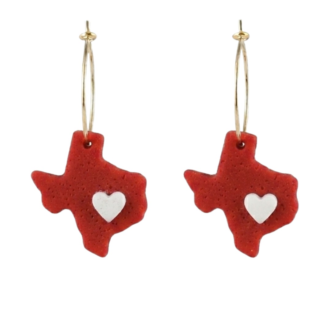 Sweet Tree Texas Heart, handcrafted polymer clay earrings