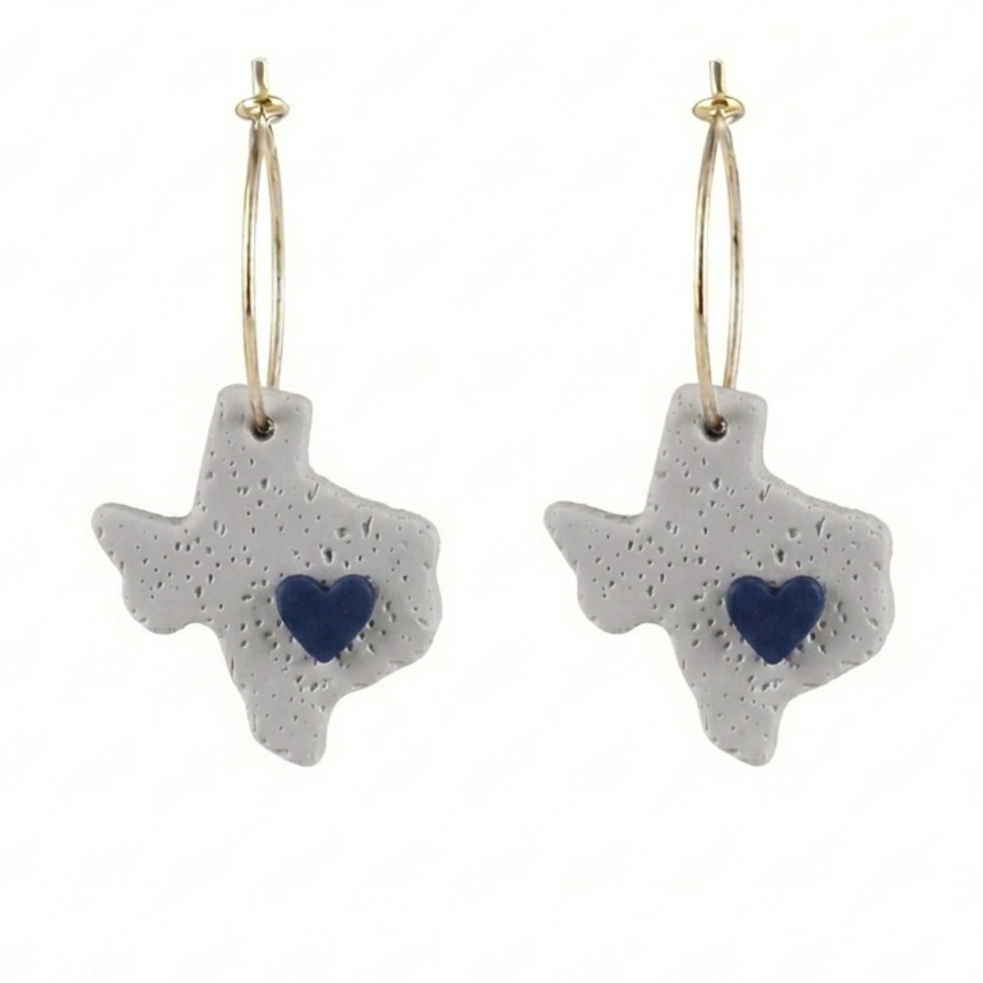 Sweet Tree Texas Heart, handcrafted polymer clay earrings