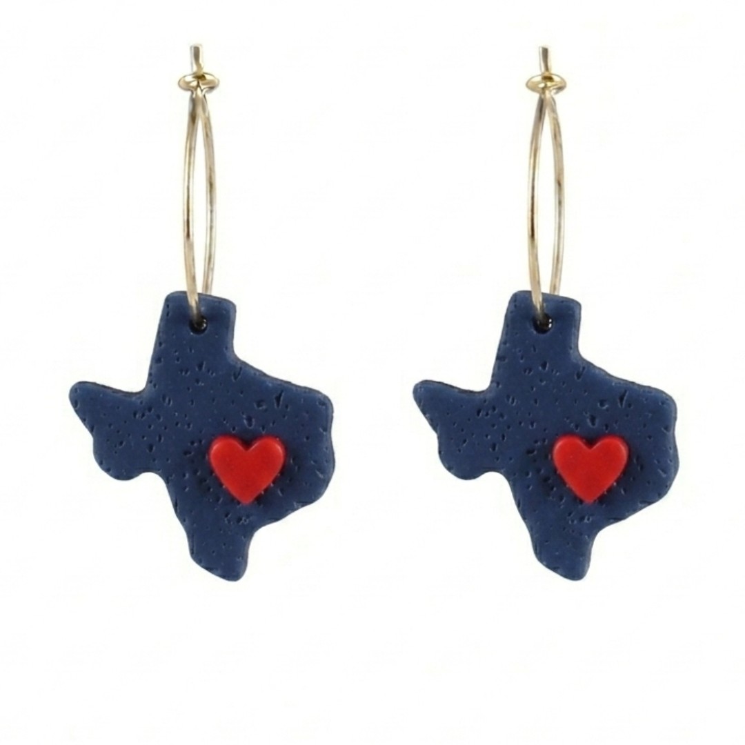 Sweet Tree Texas Heart, handcrafted polymer clay earrings