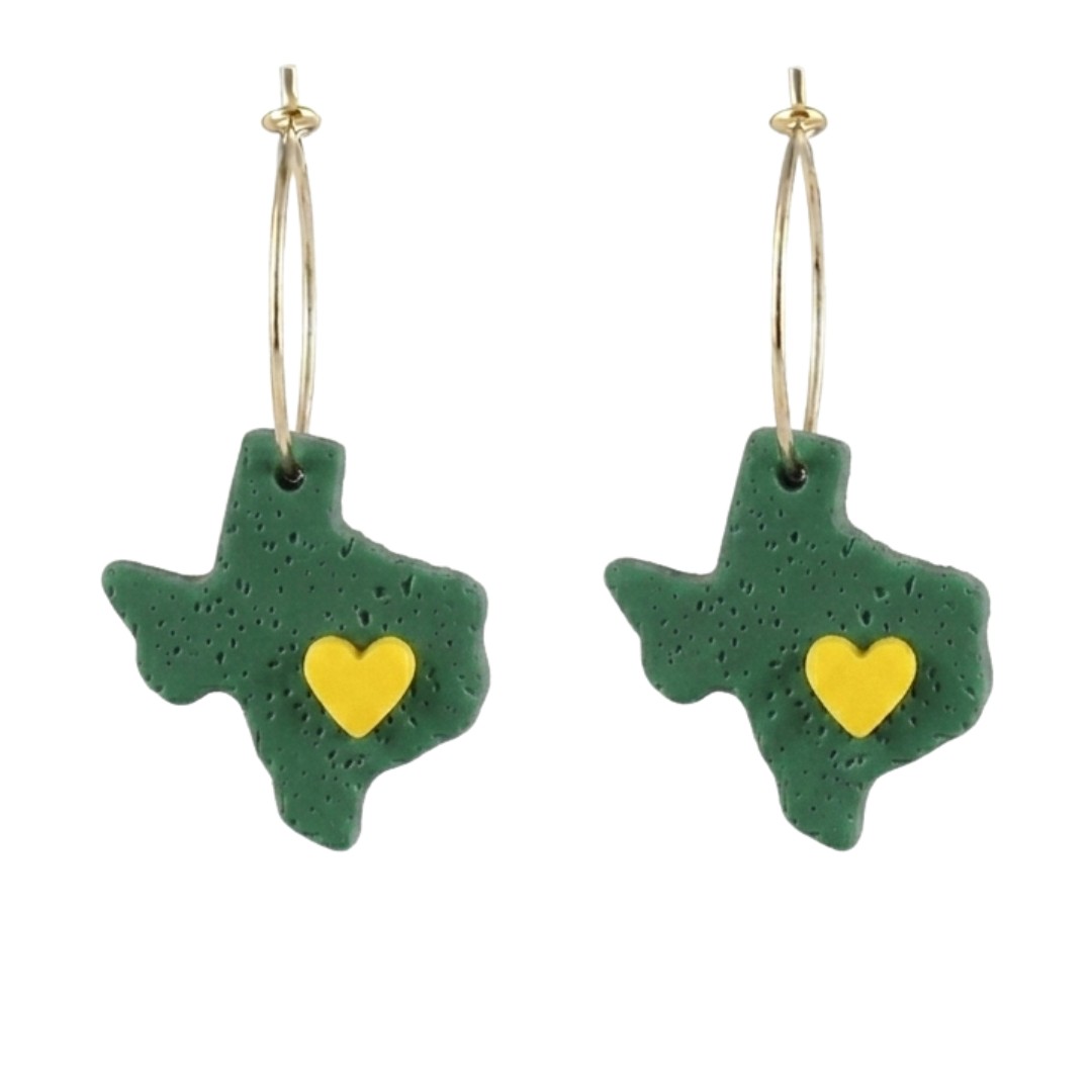 Sweet Tree Texas Heart, handcrafted polymer clay earrings
