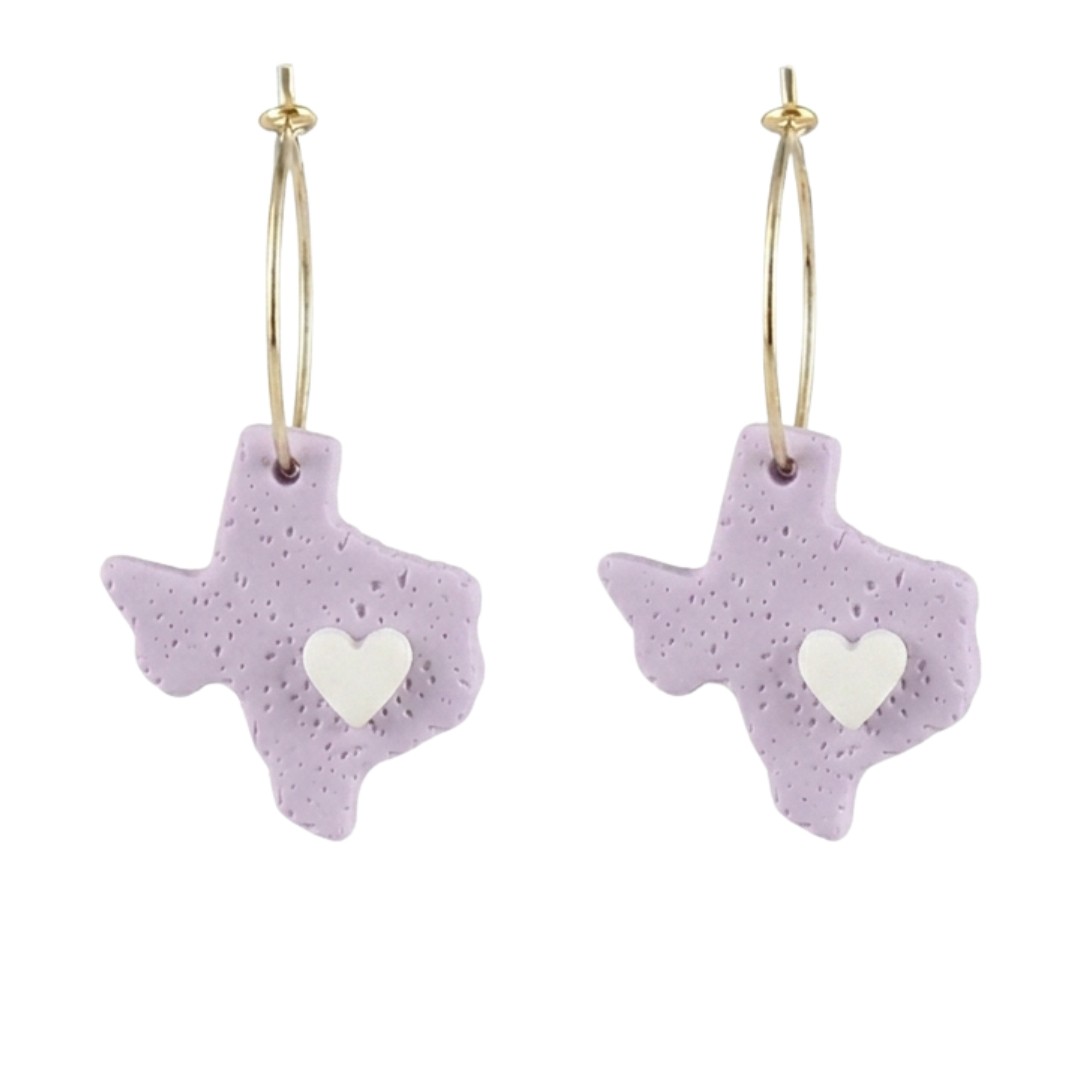 Sweet Tree Texas Heart, handcrafted polymer clay earrings