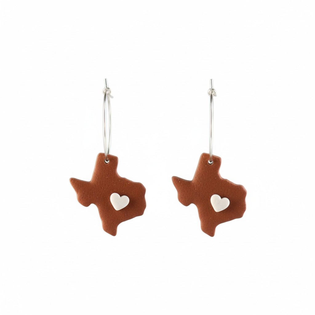Sweet Tree Texas Heart, handcrafted polymer clay earrings