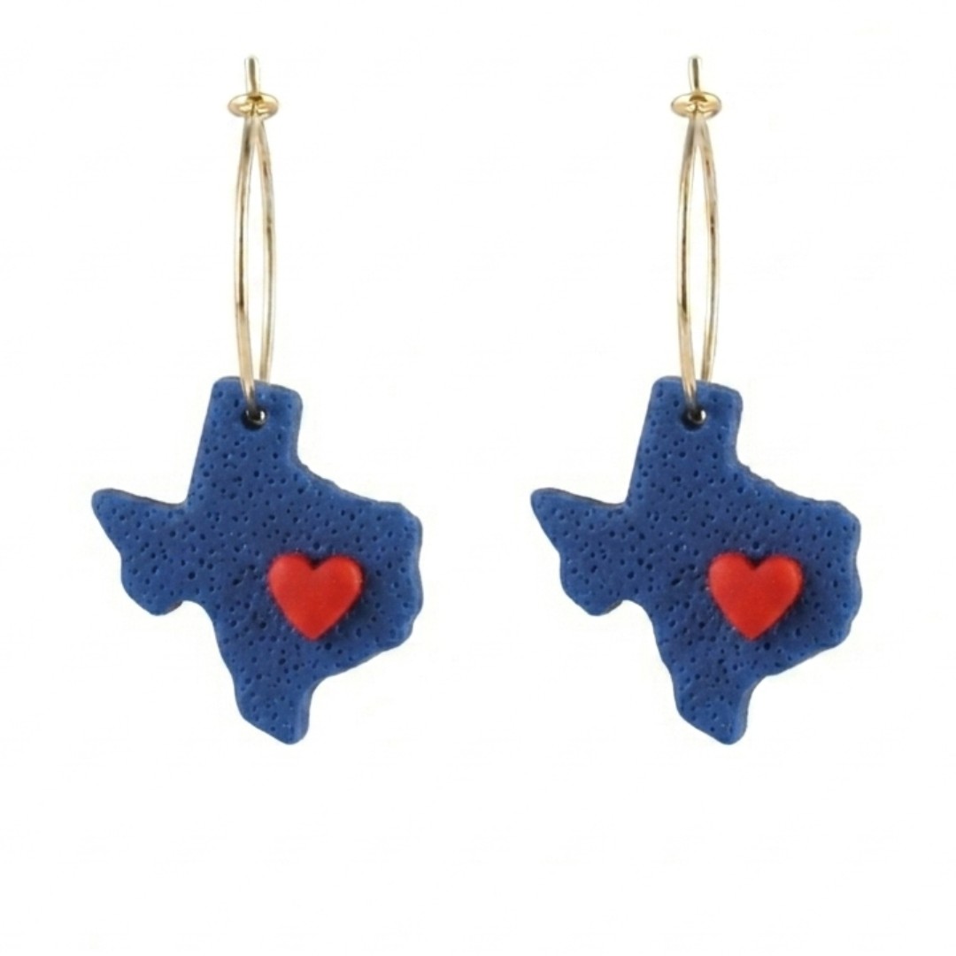 Sweet Tree Texas Heart, handcrafted polymer clay earrings