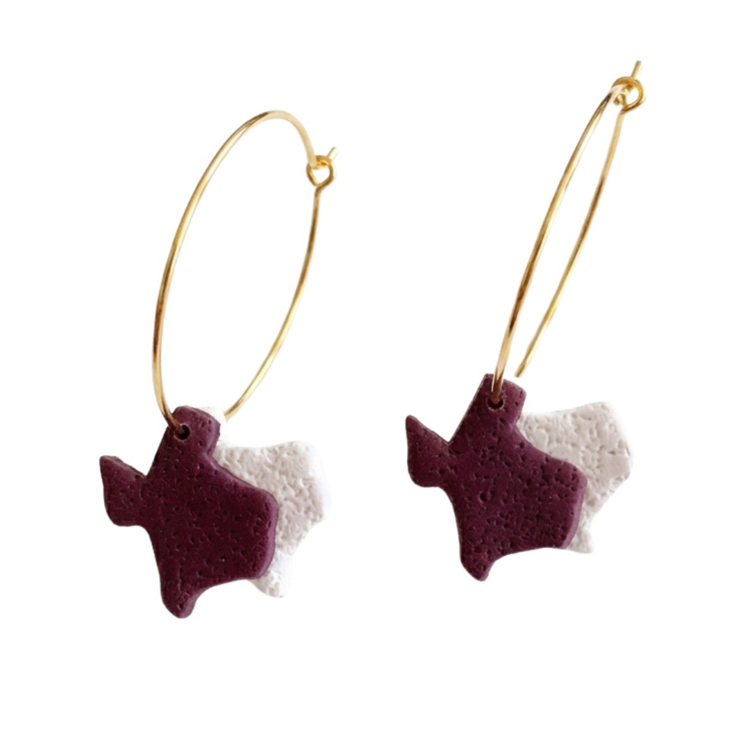 Sweet Tree TX State Hoops, handcrafted polymer clay earrings