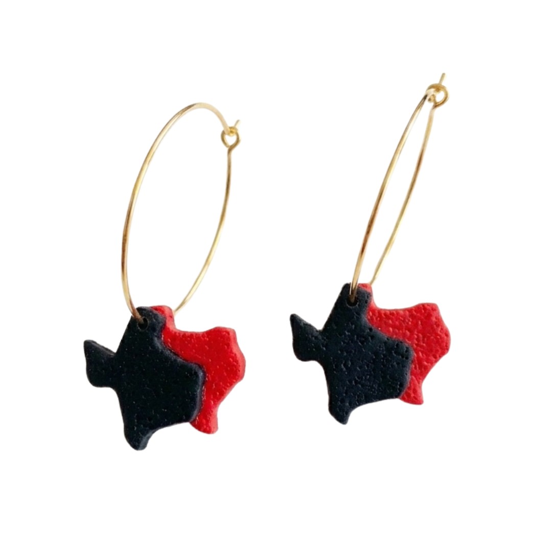 Sweet Tree TX State Hoops, handcrafted polymer clay earrings