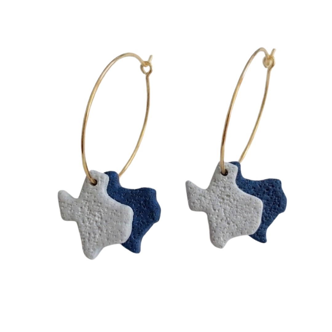 Sweet Tree TX State Hoops, handcrafted polymer clay earrings