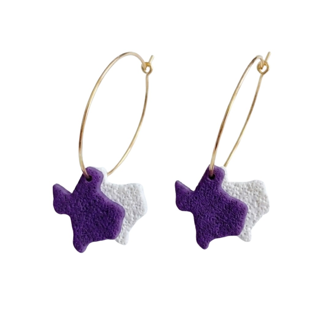 Sweet Tree TX State Hoops, handcrafted polymer clay earrings