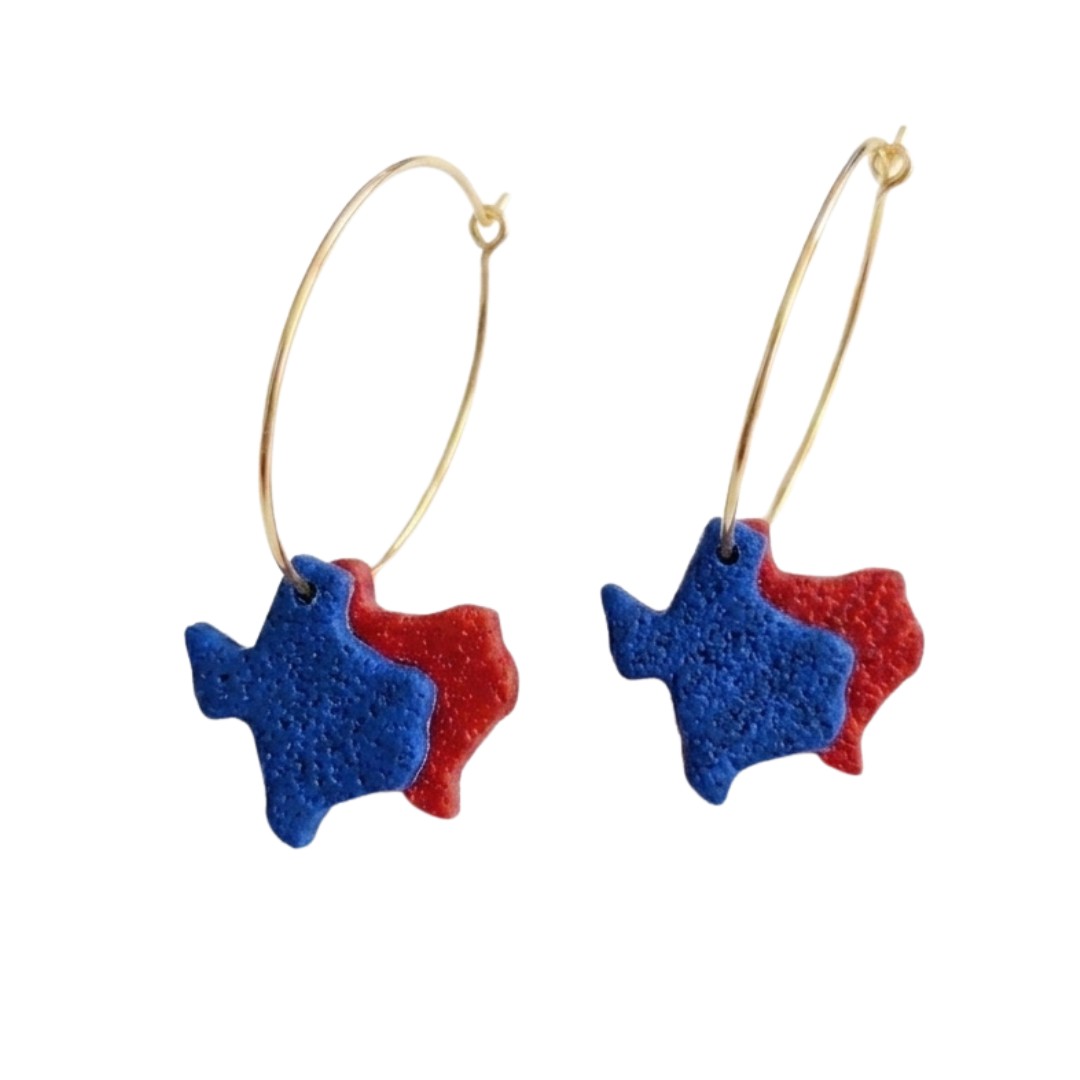 Sweet Tree TX State Hoops, handcrafted polymer clay earrings