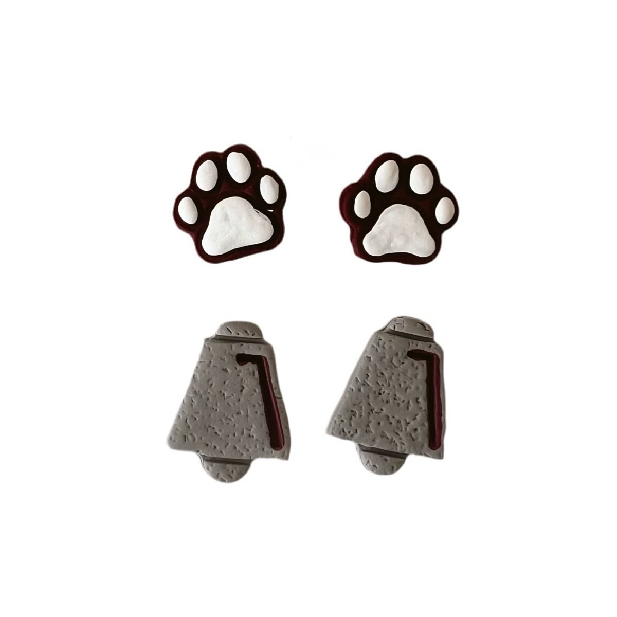 Sweet Tree Cowbell and Paw, handcrafted polymer clay earrings