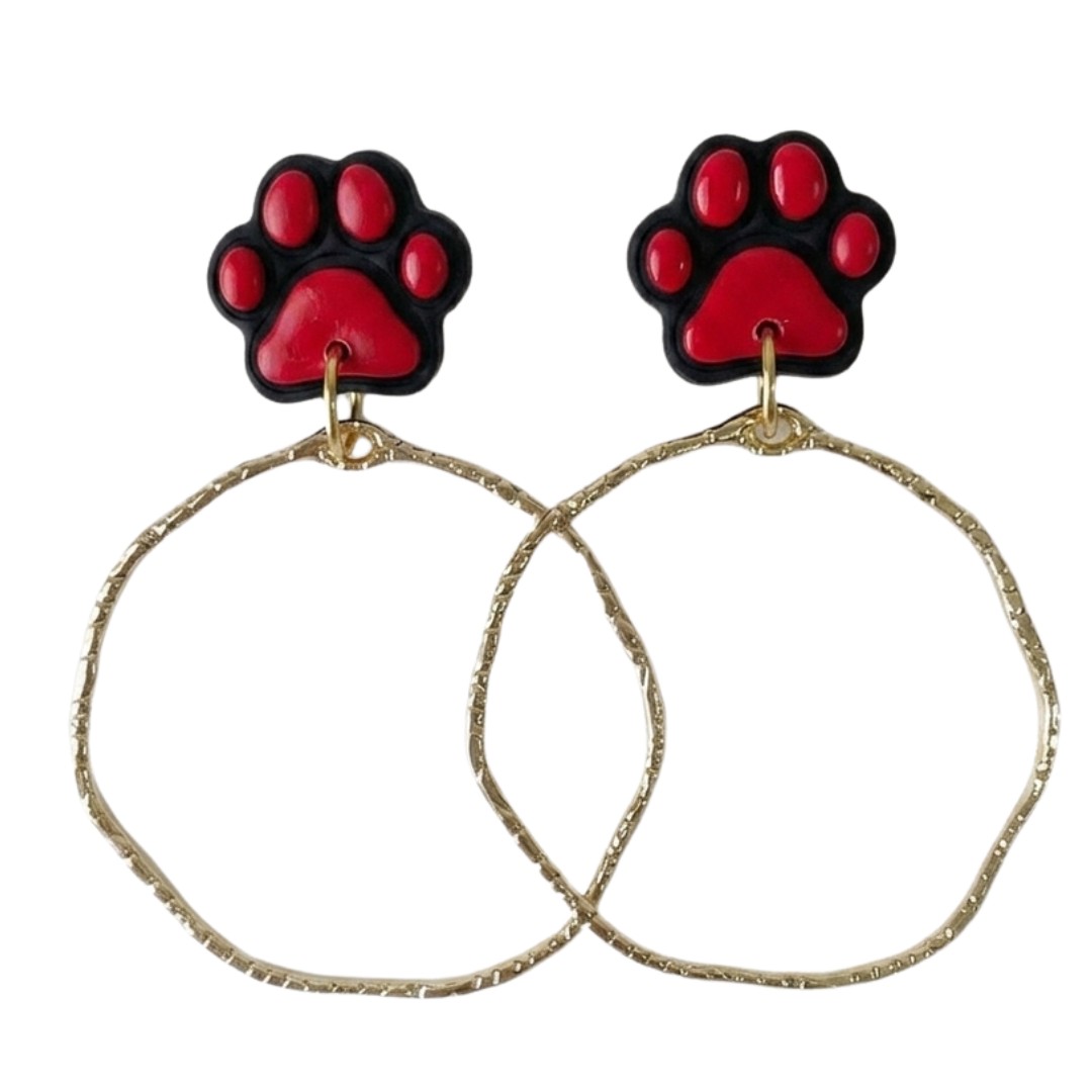 Sweet Tree Paw Print Stud Hoops, handcrafted polymer clay earrings