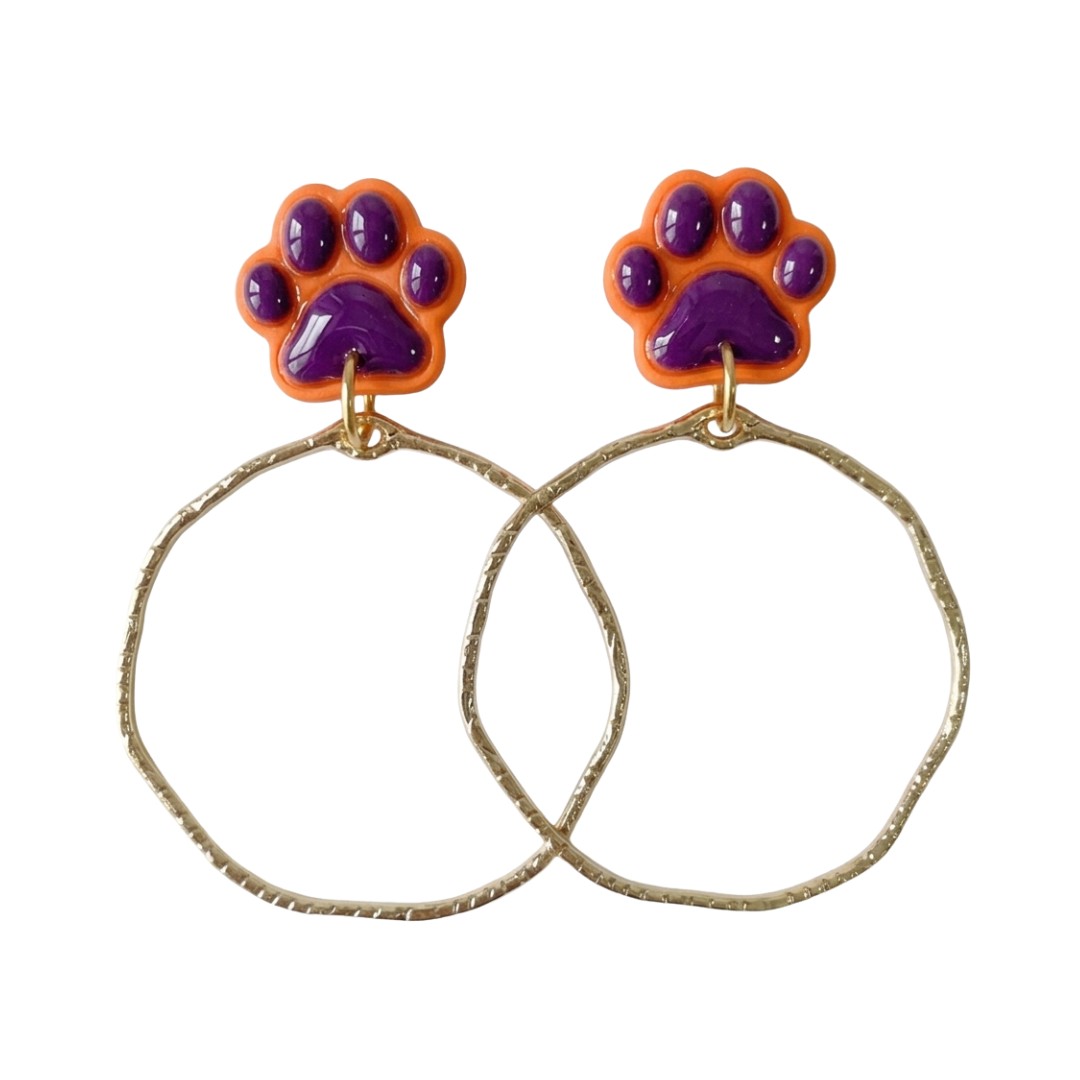 Sweet Tree Paw Print Stud Hoops, handcrafted polymer clay earrings