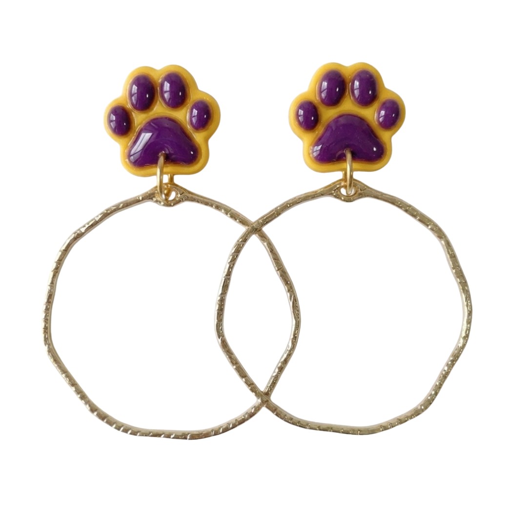 Sweet Tree Paw Print Stud Hoops, handcrafted polymer clay earrings