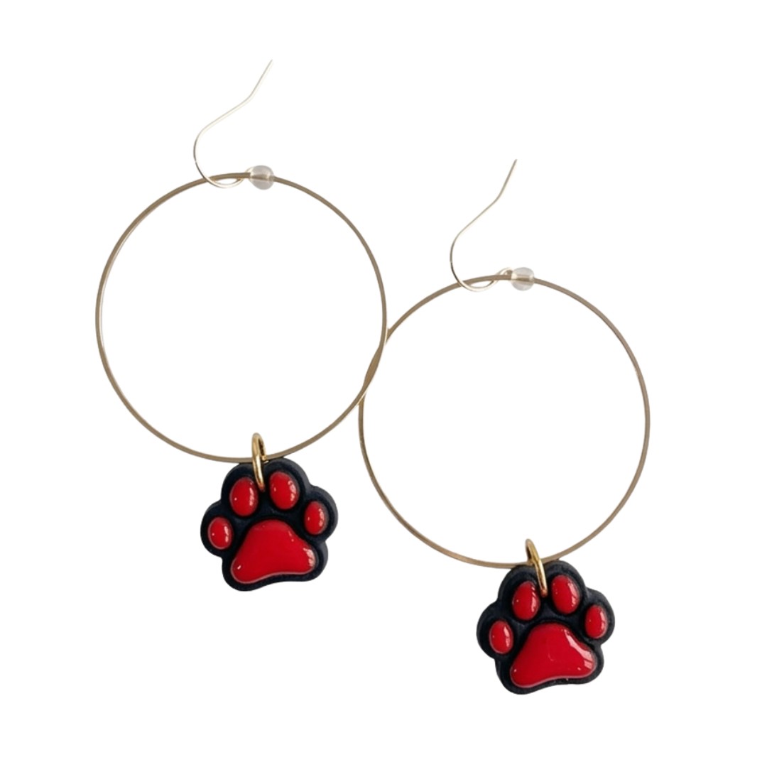 Sweet Tree Paw Print Hoops, handcrafted polymer clay earrings