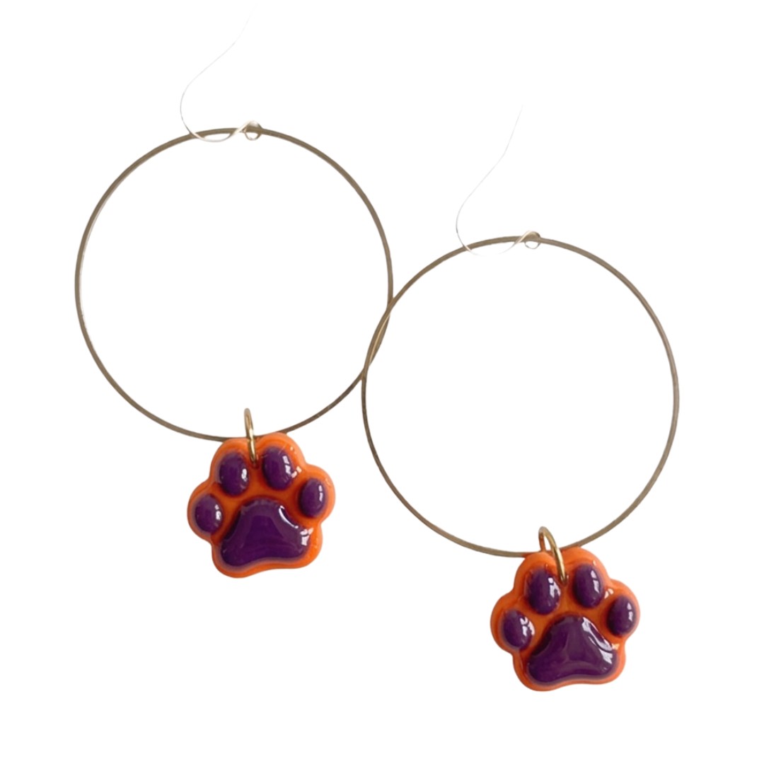 Sweet Tree Paw Print Hoops, handcrafted polymer clay earrings