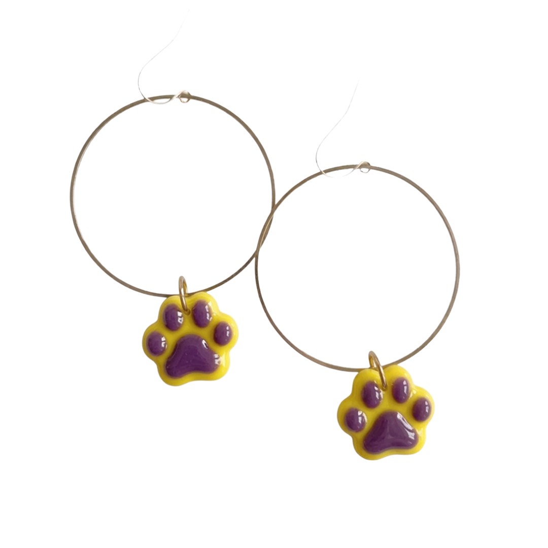 Sweet Tree Paw Print Hoops, handcrafted polymer clay earrings