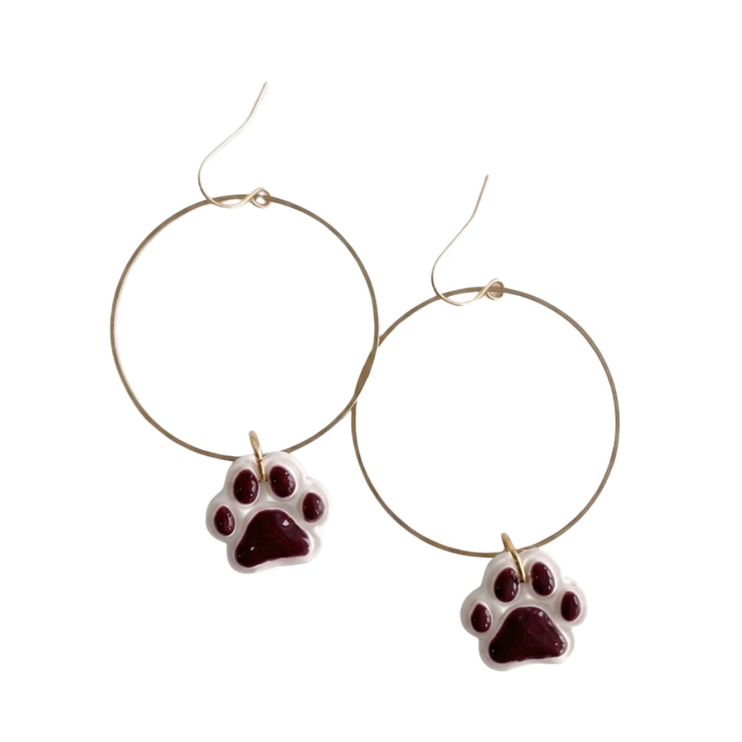 Sweet Tree Paw Print Hoops, handcrafted polymer clay earrings