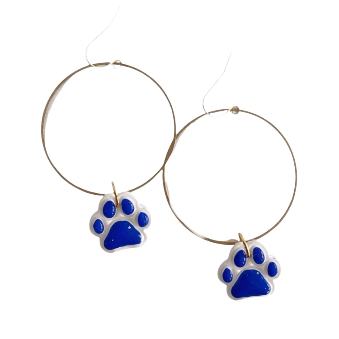 Sweet Tree Paw Print Hoops, handcrafted polymer clay earrings