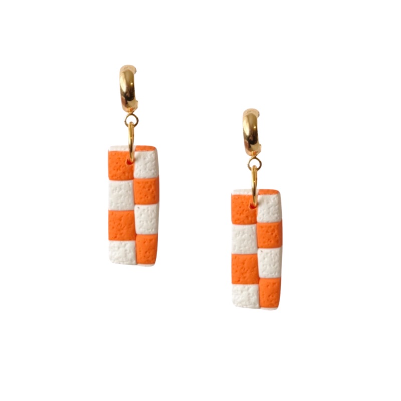 Sweet Tree Checkered Rectangle, handcrafted polymer clay earrings