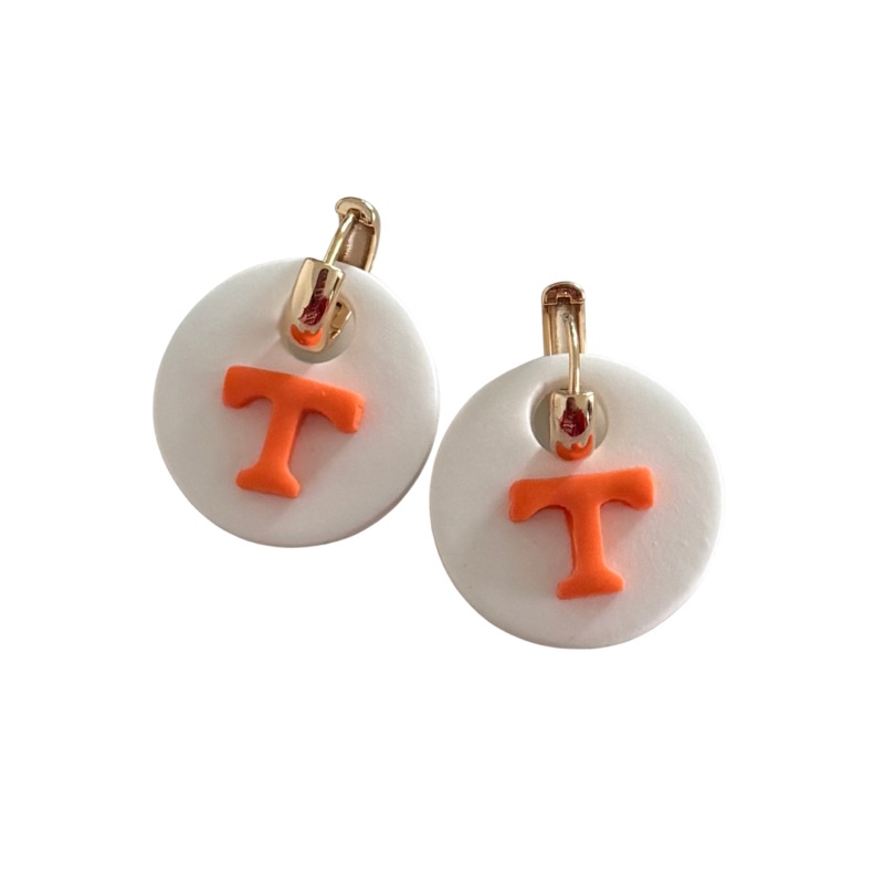 Sweet Tree T Hoops, handcrafted polymer clay earrings