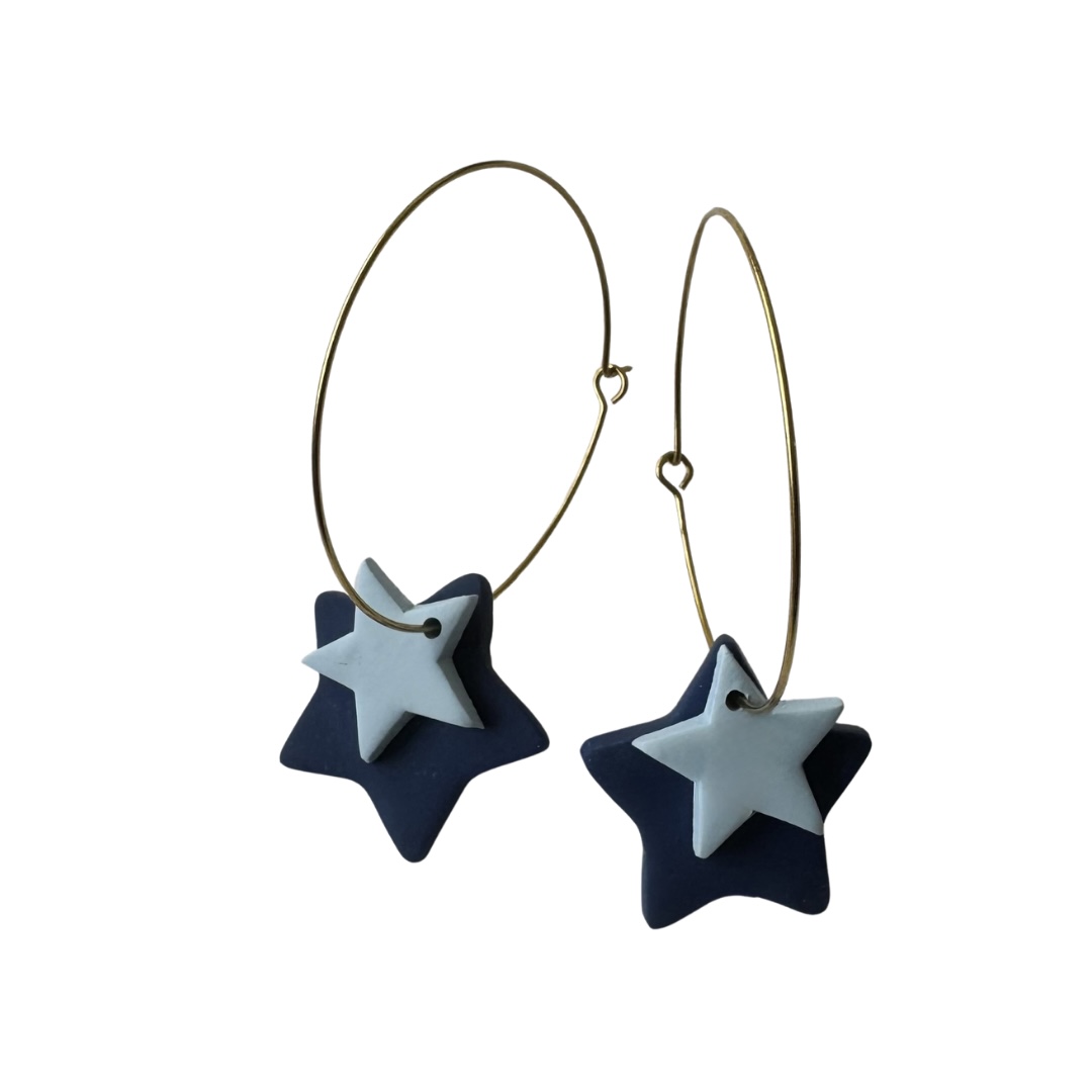 Stars Hoops — Pale Blue + Navy